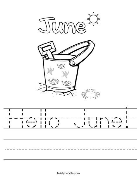 Hello June Worksheet - Twisty Noodle June Worksheets For Preschool, June Worksheets, June Activities, Twisty Noodle, Happy June, Hello June, Sensory Activities Toddlers, Worksheets For Kindergarten, Worksheets Preschool