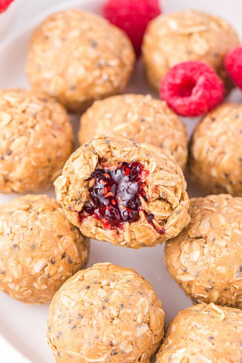 peanut butter jelly hero image Snacks For Toddlers, Toxic Parent, Kids Desserts, Oatmeal Bites, Jelly Sandwich, Energy Bites Recipes, No Bake Energy Bites, Peanut Butter Oats, Energy Ball Recipe