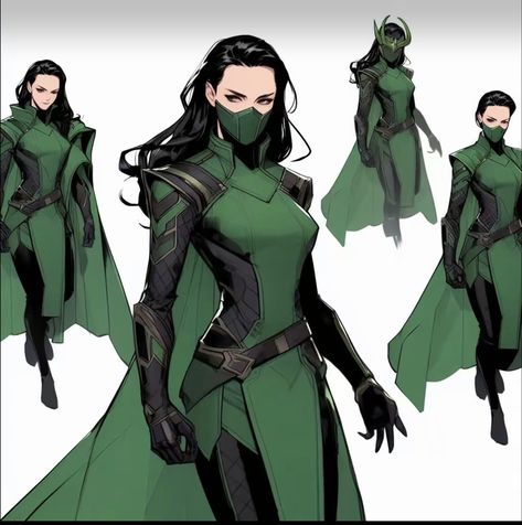 Superhero Outfits Design, Green Superhero, Superhero Suits, Villain Costumes, Lady Loki, Female Armor, Female Superhero, Super Hero Outfits, Hero Costumes