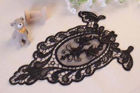 Ivory/Black Lace Applique Clothes Fabric, Dolls Outfits, Applique Pattern, Wedding Lace, Crochet Applique, Lace Weddings, Ivory Color, Lace Applique, Lace Fabric