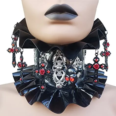 Neck Corset Collars, Baroque Party, Corset Choker, Drag Ideas, Posture Collar, Neck Corset, Goth Corset, Victorian Lace, Rhinestone Cross