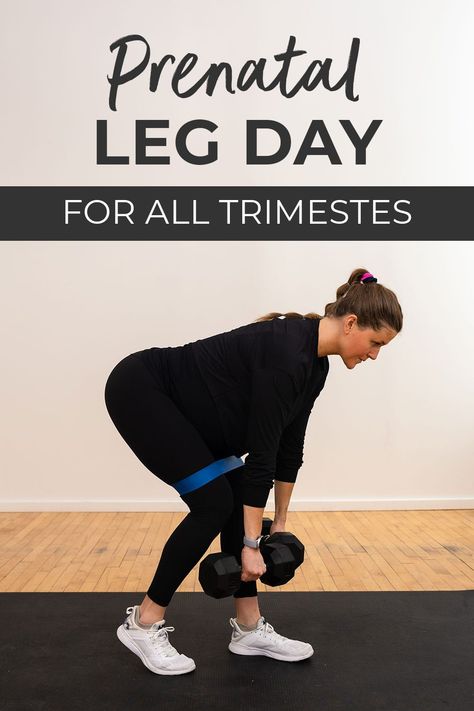 Maintain a strong lower body during pregnancy with this QUICK and effective LEG DAY WORKOUT - pregnancy friendly for all trimesters! This at home prenatal workout uses dumbbells and an optional resistance band to build strength in the glutes, hamstrings and quads - without causing pelvic or sciatica pain! First Trimester Leg Workout, Second Trimester Leg Workout, Glute Workout For Pregnant Women, Third Trimester Leg Workout, Prenatal Leg Workout, Lower Body Pregnancy Workout, Pregnancy Glute Workout, Pregnancy Leg Workout, Best Pregnancy Workouts