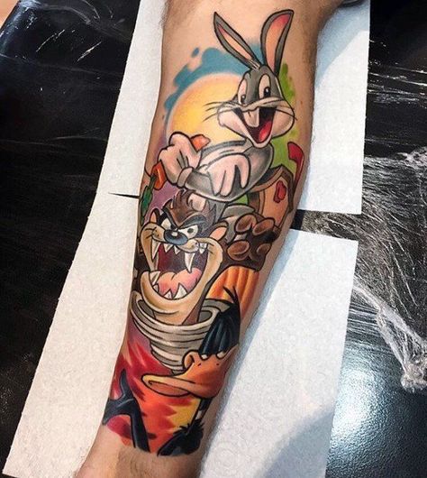 60 Looney Tunes Tattoos For Men #tattoosformensleeve Looney Tunes Tattoo, Hase Tattoos, Taz Tattoo, Hyper Realistic Tattoo, Country Tattoos, Devil Tattoo, Bunny Tattoos, Cartoon Character Tattoos, Tattoo Henna