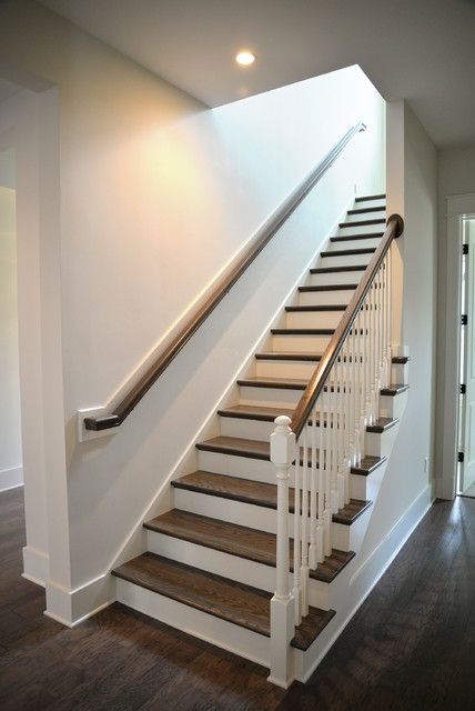 Fairview Farms - NetZero Home - Farmhouse - Staircase - Burlington - by Smith & McClain | Houzz Modern Farmhouse Exterior One Story, Modern Farmhouse Mudroom, Modern Farmhouse Porch, Farmhouse Staircase, Modern Farmhouse Fireplace, Staircase Pictures, Farmhouse Stairs, Farmhouse Fireplace Decor, Farmhouse Mudroom