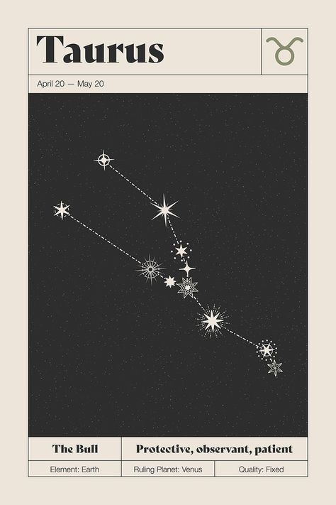 Taurus Constellation Aesthetic, Poster Prints Taurus, Zodiac Posters Art Prints, Taurus Art Drawing, Constellations Drawing, Astrology Graphics, Astrology Aesthetic Zodiac, Constellations Aesthetic, Taurus Stars