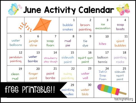 June Activity Calendar - Teaching Mama Summer Reading Chart, June Activities, Activity Calendar, Teaching Mama, Summer Calendar, Calendar Activities, Reading Charts, Summer Fun For Kids, Preschool Songs