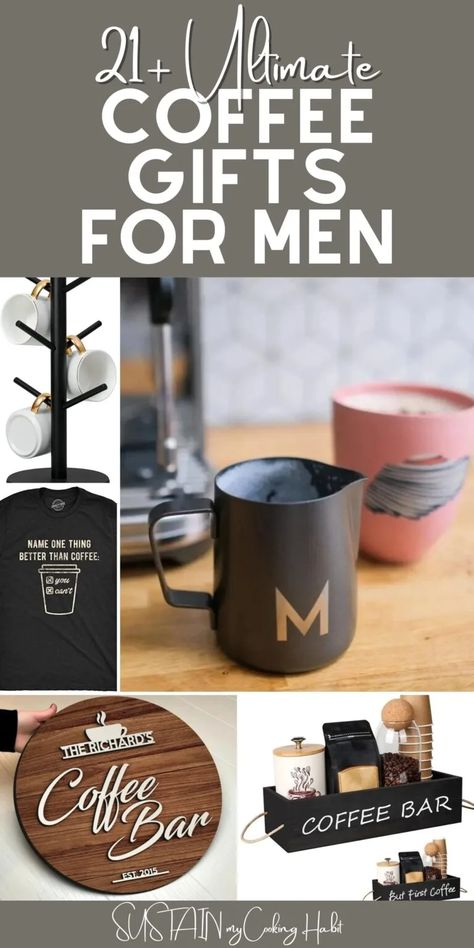 Coffee-Themed Gifts for Men – Sustain My Craft Habit Mug Gifts Ideas Filled Men, Gifts For Coffee Lovers Guys, Coffee Gift Basket Ideas For Men, Coffee Themed Gift Basket, Coffee Lover Gift Ideas, Coffee Present, Coffee Lover Gifts Basket, Coffee Basket, Homemade Gifts For Boyfriend