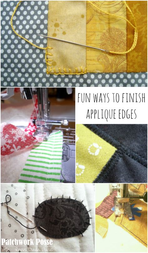 ways to finish your applique edges - button hole, raw edge, whip stitch, satin stitch and more! Appliqué Patterns, Quick Projects, Applique Stitches, Quilting Applique, Fabric Crafts Diy, Applique Tutorial, Diy Home Garden, Tutorial Sewing, Whip Stitch