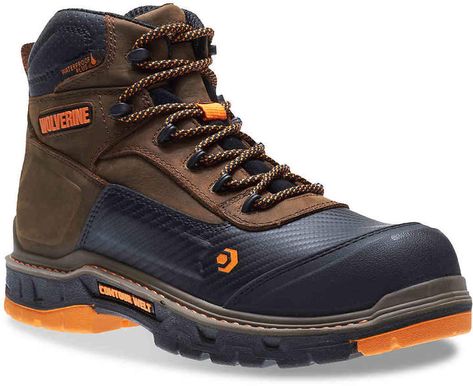 Wolverine Overpass Mid Work Boot - Men's Summer Brown, The Wolverine, Composite Toe Work Boots, Work Boots Men, Work Boot, Rubber Shoes, Mesh Shoes, Safety Shoes, Waterproof Boots