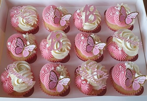 Birthday Cupcakes Butterfly, Pastel Butterfly Cupcakes, Butterfly Cupcakes Birthdays, Cup Cake Designs For A Girl, Butterfly Theme Cupcakes, Butterfly Cupcakes Ideas, Pink Butterfly Cupcakes, Cupcakes With Butterflies, Butterfly Baby Shower Cake