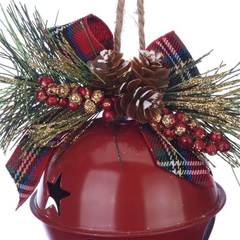 "Find the Assorted 4\" Round Jingle Bell Metal Ornament by Ashland®, 1pc. at Michaels. This festive jingle bell ornament is perfect for sprucing up your holiday décor. Use it to embellish a tree, wreath, or garland to create a whimsical display! This item is assorted. Style/color will vary and is selected at random. This festive jingle bell ornament is perfect for sprucing up your holiday décor. Use it to embellish a tree, wreath, or garland to create a whimsical display! Details: Available in a Christmas Bells Table Decorations, Diy Christmas Bells Decorations, Garland With Bells, Bell Decorations, Tree Wreath, Bell Ornaments, Plaid Bow, Jingle Bell, Metal Ornament