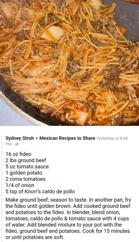 Fideo Soup Mexican With Beef, Beef Fideo Soup, Fidel Recipe, What To Make With Fideo Noodles, Recipes Using Fideo Noodles, Fedio Mexican, Fideo Recipe Mexican With Potato, Beef Fideo Recipe, Picadillo With Fideo Recipe