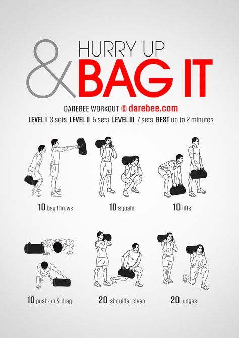 Hurry Up & Bag It! Full Body Sandbag Workout, Sandbag Workout For Women, Sandbag Exercises, Barbell Complex, Bulgarian Bag, Boxing Cardio, Sandbag Workout, Sandbag Training, Workout Hiit