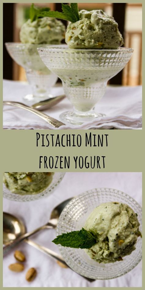 Pistachio Mint Frozen Yogurt is a creamy, delicious dessert with only 4 ingredients. Recipe includes instructions without an ice cream maker. #green dessert recipes #frozen yogurt recipes #pistachio recipes #mint recipes Frozen Yogurt Recipe, Green Dessert, Pistachio Dessert, Frozen Yogurt Recipes, Pistachio Recipes, Yogurt Recipe, Full Fat Yogurt, Mint Recipes, Blogger Photos