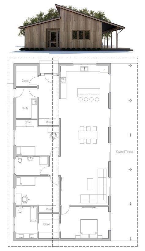 House Plan 150 M2, 3 Bedroom Long House Plans, 150 M2 House Plan, 60m2 House Plans, Strawbale House Plans, 60m2 House, Modular House Design, Modular House Plans, Narrow House Plans