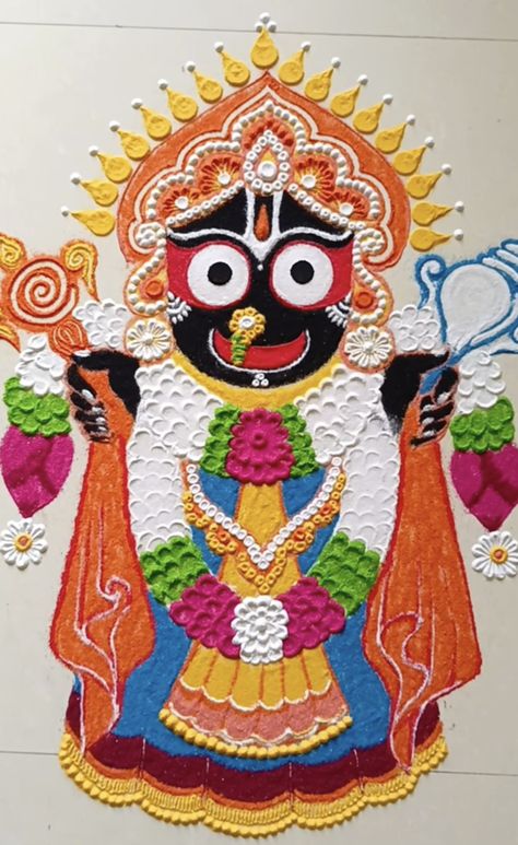 Swastik Rangoli Designs Diwali, Mahakal Rangoli, Jaganath Rangoli, Jagannath Rangoli Design, Jagannath Paintings, Jagannath Painting Art, Jagannath Rangoli, Elementary Chemistry, Rangoli Idea