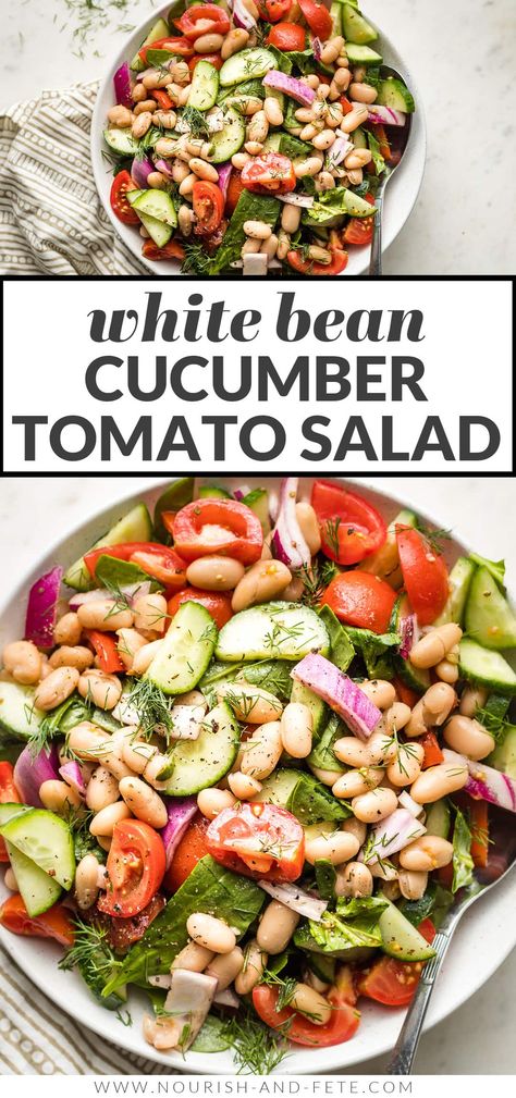 Salad With White Beans, White Bean Tomato, Creamy White Beans, Tomatoes And Cucumbers, Tomato Cucumber Salad, White Bean Salad, Cucumber Tomato Salad, Tomato Cucumber, Cucumber Recipes Salad