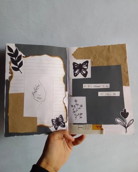 Black Journal Aesthetic Ideas, Dairy Journal Ideas Aesthetic, Black Journal Ideas, Aesthetic Journal Page Ideas, Black Journal Aesthetic, Journal Ideas Aesthetic Vintage, Journal Inspo Aesthetic, Journal Easy, Creative Book Cover Designs