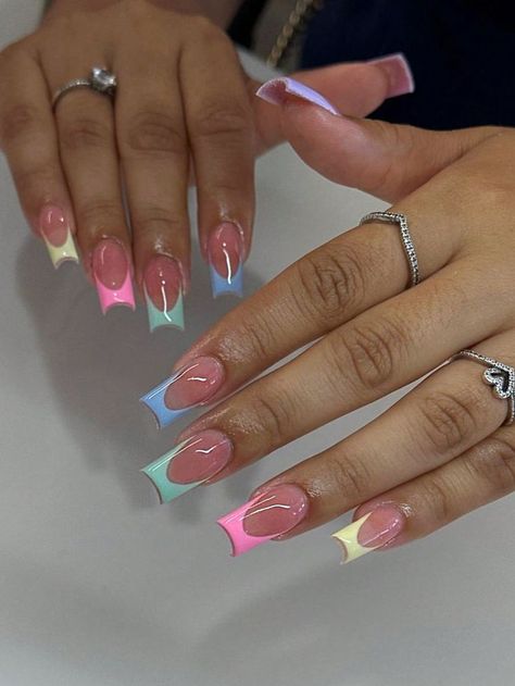 Alt text: 24 Pcs Long Square Press On Nails: Perfect for Spring & Summer Looks Nail Vibes, Spring Acrylic Nails, Edgy Nails, Summery Nails, Girly Acrylic Nails, Cute Acrylic Nail Designs, French Tip Acrylic Nails, Acrylic Nails Coffin Short, Summer Acrylic Nails