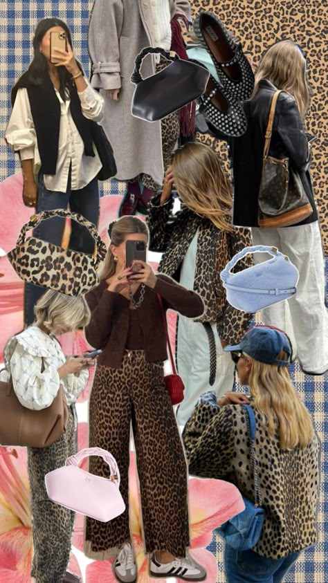 Leopard. Flats. Ganni. Bou Bag. Denim Leopard Bag Outfit, Leopard Print Outfits Summer, Ganni Bag, Styling Moodboard, Spring Styling, Leopard Print Outfits, Leopard Print Jeans, Leopard Bag, Spring Work Outfits