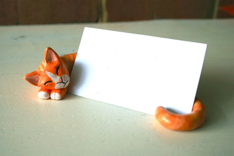 il_570xN.763436635_bo77 Business Card Holder Ideas, Card Holder Ideas, Card Holder Diy, Clay Cat, Professional Man, Make Business Cards, Painted Glass Art, Diy Business Cards, Polymer Clay Diy