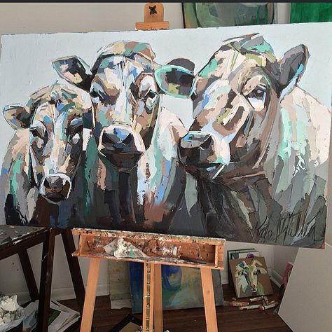 Painting by Kate Mullin. www.katemullinart.com Charleston, SC Instagram: katemullinart Bull Artwork, Cow Paintings On Canvas, Farm Animal Paintings, Thick Paint, Wild Art, Cow Pictures, Cow Painting, Tableau Art, Cow Art