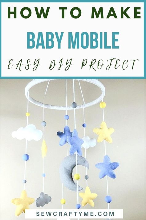 If your little baby needs a nursery, you should take a look at how easy it is to make this DIY felt baby mobile. This easy DIY project is perfect for your own baby or as a baby shower gift. With just a hot glue gun, some felt pieces, an embroidery hoop, and a few wooden beads, you can add finishing touches to your little one’s baby nursery. Follow my easy tutorial and see how much fun you can have, making this DIY baby mobile. How To Make A Baby Mobile, How To Make A Mobile Diy, Felt Baby Mobile Diy, Diy Cot Mobile, Crib Mobile Diy, Diy Baby Mobile Tutorial, Diy Crib Mobile, Baby Mobile Diy, Felt Scraps