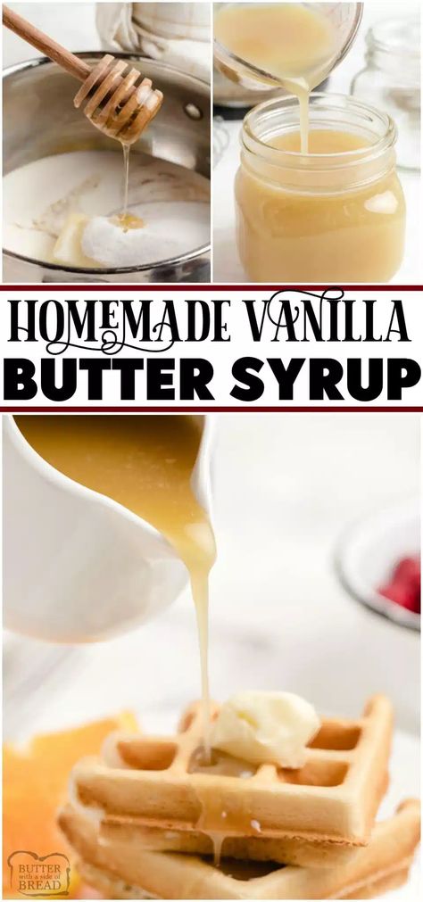 pancakes syrup light brown sugar - Google Search Butter Syrup Recipe, Make Syrup, Butter Syrup, Homemade Syrup, Syrup Recipe, Sweet Sauce, Homemade Vanilla, Pancakes And Waffles, Breakfast Brunch Recipes