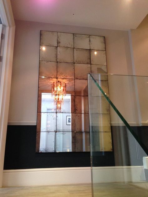 Dining Room Mirror Wall, Mirror Panel Wall, Antique Glass Mirror, Antique Mirror Tiles, Interior Design Hallway, Antique Mirror Glass, Mirror Gallery, Aged Mirror, Mirror Ceiling