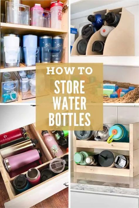 If you struggle to keep your reusable water bottles neat, here are some smart ways for how to store water bottles at home. That’s why we’ve rounded up some of the best water bottle organizers so you can finally get them all in one place. Organizing Water Bottles In Cabinet, Diy Water Bottle Holder Storage Ideas, How To Organize Water Bottles, Diy Water Bottle Storage, Shaker Bottle Storage, Ikea Shoe Rack, Storing Water Bottles, Water Bottle Storage Rack, 5 Gallon Water Bottle