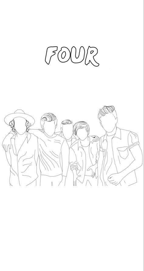 One Direction Cartoon Drawings, One Direction Outline Drawing, One Direction Line Art, One Direction Outline, One Direction Tattoos, One Direction Collage, 1d Quotes, One Direction Drawings, One Direction Art