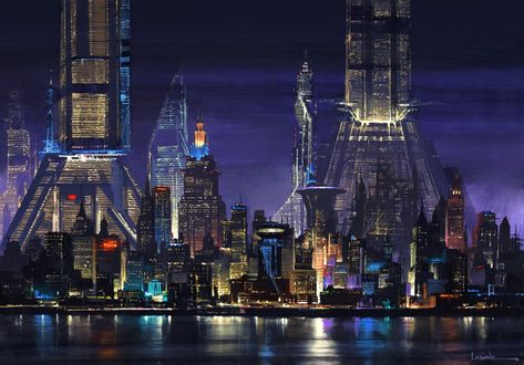 Paul Lasaine, Ville Cyberpunk, Scifi City, Style Cyberpunk, Sci Fi Landscape, Sci Fi City, Sci Fi Environment, Tall Buildings, New Retro Wave