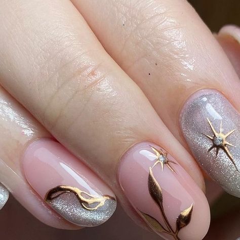 Holi Stickers, Structured Gel Manicure, Leaves Nails, Nail Art Chrome, Bridal Nails Designs, Nail Appointment, Chrome Nail Art, Colorful Nail, Chrome Nail