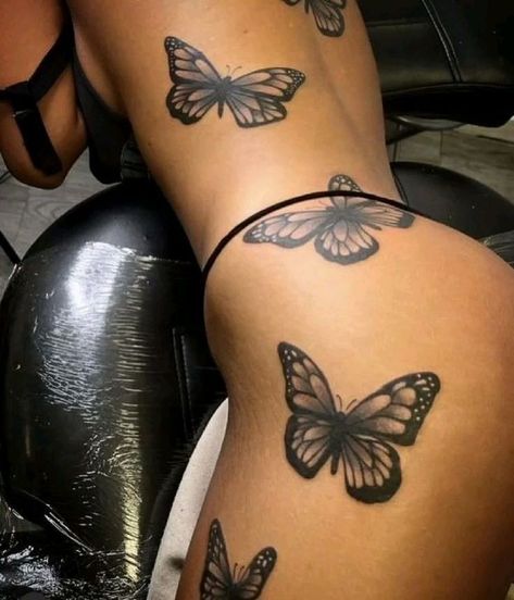 Tattoo Sleeve Ideas Female, Buttcheek Tattoo Women, Thighs Tattoo, Henne Tattoo, Cute Thigh Tattoos, Cute Hand Tattoos, Pretty Hand Tattoos, Butterfly Tattoos For Women, Spine Tattoos For Women