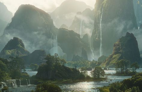 Digital Matte Painting, Dylan Cole, Matte Painting, Timeline Photos, Mist, Trees, Illustrations, Water, Art