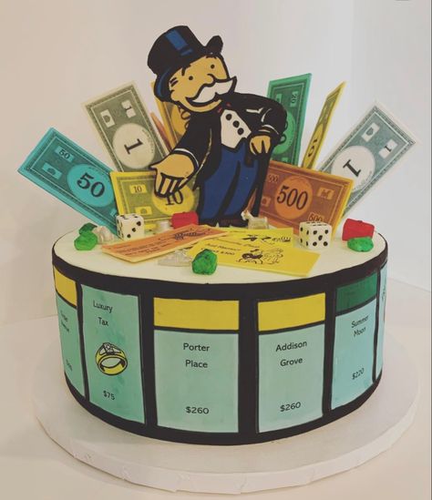 Monopoly Cake Ideas, Board Game Cake Ideas, Monopoly Cake, Monopoly Themed Parties, Monopoly Theme, Auction Themes, Game Cake, Vbs Decorations, Game Night Parties