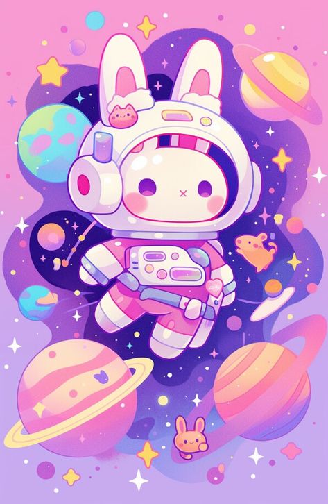 Cute Rocket Drawing, Colorful Kawaii Wallpaper, Galaxy Profile Picture, Kawaii Spaceship, Space Cartoon Wallpaper, Space Aesthetic Drawing, Random Cute Things, Kawaii Space, Space Panda