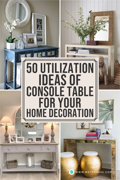 The placement of the console table will be varied. However, commonly people apply it to the living room or entryway. #consoletable #furniture Low Console Table Under Window, Decorating Sofa Tables Behind Couch Against Wall, Sofa Table Against Wall Living Rooms, Sofa Table In Bedroom, Sofa Tables Against Wall, How To Decorate Bottom Shelf Of Console Table, Displaying Family Pictures On Table, Staging Console Table, How To Decorate Sofa Table Behind Couch