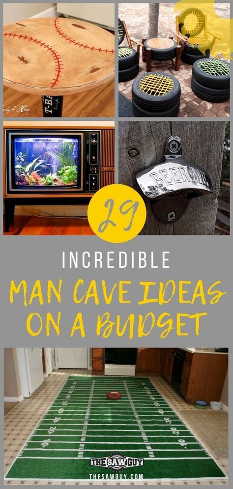 Check out these 29 cool man cave ideas on a budget, including sports man caves, musician caves, and other clever ideas for upcycling and DIY decor. Cool Man Cave Ideas, Man Cave Designs, Man Cave Table, Cool Man Cave, Best Man Caves, Sports Man Cave, Man Cave Ideas, Man Cave Design, Diy Projects For Men