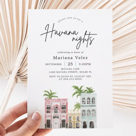 Havana Nights Sweet 16, Cuban Birthday Party Ideas, Havana Invitation, Cuban Dresses, Havana Nights Party Attire Women, Cuban Party Theme, Havana Theme Party, Havana Theme, Havana Cafe