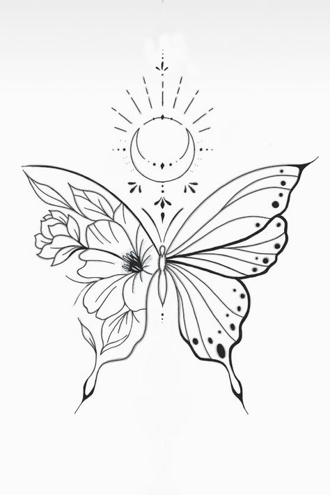 Butterfly Stencils Tattoo, Lotus Flower Butterfly Tattoo, Buterfluffy Tatoos, Outline Tattoo Ideas, Butterfly Tattoo Outline, Mendala Tattoo, Butterfly Tattoo Design, Rose Tattoo Stencil, Planet Tattoos