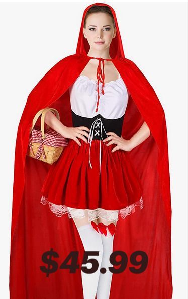 Polyester for the red long cape with hood White High Socks, Riding Hood Costume, 1 Piece Dress, Red Riding Hood Costume, Halloween Party Dress, Star Costume, Angel Costume, White Tights, Hooded Cloak