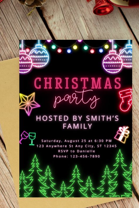 Excited to share the latest addition to my #etsy shop: Editable Neon Christmas Party Invitation Template, Neon Christmas Party Invitation, Neon Xmas Party, Digital Christmas Invitation, https://etsy.me/3SeGmlI #black #christmas #rainbow #digitalneoninvite #neonbirthdayinvite #neoninvitation #neonchristmasparty #neonchristmasevite #christmasdigital Neon Christmas Party Theme, Neon Christmas Party, Christmas Party Theme, Neon Christmas, Christmas Party Host, Christmas Rainbow, Christmas Party Invitation Template, Neon Birthday, Christmas Party Themes