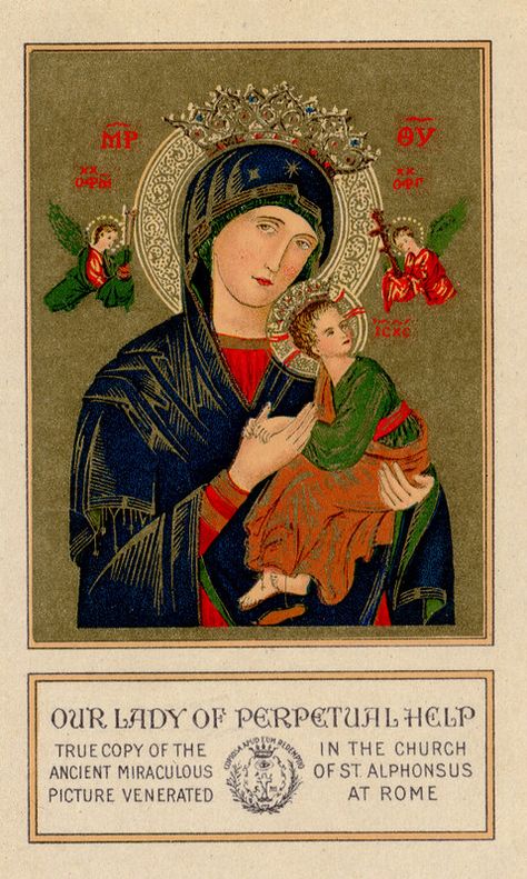 Virgin Mary Picture, Rome Pictures, Our Lady Of Perpetual Help, Lady Of Perpetual Help, Catholic Beliefs, Vintage Holy Cards, Virgin Mary Art, Holy Quotes, Large Canvas Painting