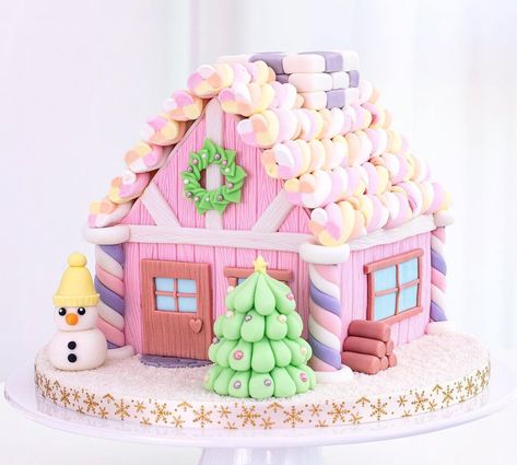 gingerbread house pinned by www.gingerbreadjournal.com Pastel Gingerbread House, Pink Gingerbread Christmas, Pastel Gingerbread, Christmas Gingerbread Houses, Christmas Gender Reveal, Ginger House, Pink Gingerbread, Gingerbread House Designs, Gingerbread House Ideas