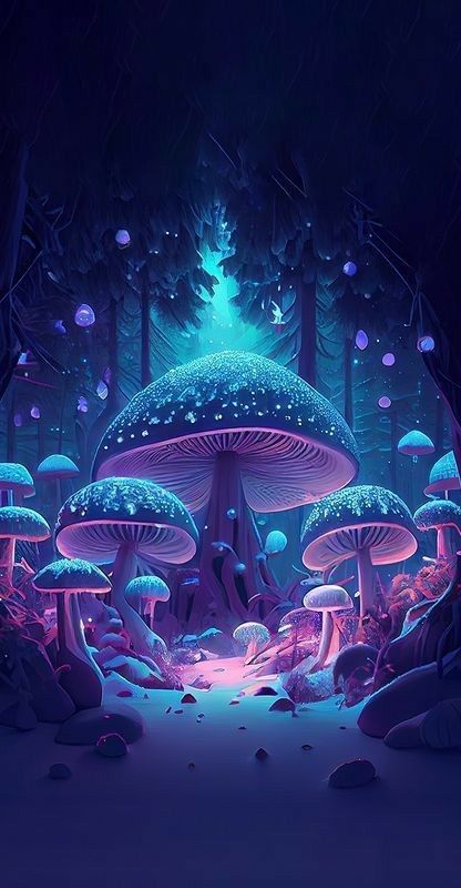 Blue Mushroom Painting, Blue Mushroom Art, Blue Mushroom Aesthetic, Blue Mushroom Wallpaper, Mushroom Fantasy Art, Galaxy Mushroom, Pretty Mushrooms, Space Mushroom, Mystical Wallpaper