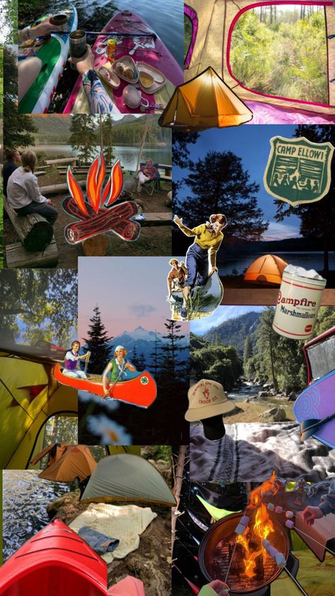 collage of camping. Summer Camp Collage, Camping Collage, Summer Camp, Digital Scrapbooking, Art Journal, Vision Board, Camping, Collage, Quick Saves