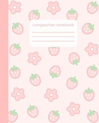 Composition Notebook: College Ruled Cute Strawberry and Kawaii Flower Pattern Pink Composition Book: Studio, Vivi Book: Amazon.com: Books Strawberry Notebook, Kawaii Flower, Kawaii Notebook, Pink Planner, Pink Notebook, Notebook Templates, Diary Covers, Notebook Cover Design, Book Cover Template