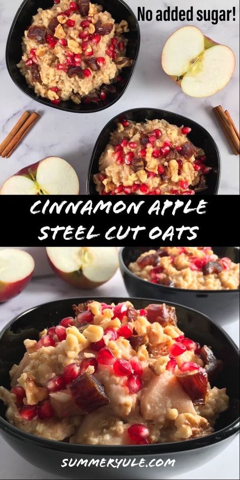 Looking for the best way to cook steel cut oats? Try your slow cooker! My cinnamon apple steel cut oats crockpot recipe is truly set it and forget it. Simply add your apples, milk, spices, steel cut oatmeal, and other ingredients to the crockpot and cook overnight. In the morning, you'll have a hot breakfast that smells like apple pie but with no sugar added! #healthyrecipes Steel Cut Oats Slow Cooker, Wheat Berries Breakfast, Apple Spice Oatmeal, Steel Cut Oatmeal Crockpot, Crockpot Steel Cut Oats, Steel Cut Oats Crockpot, Steel Cut Oats Overnight, Oatmeal With Almond Milk, Steel Cut Oats Recipe