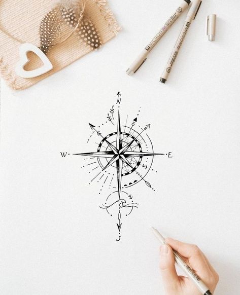 Compas Tattoo, Mandala Compass Tattoo, Feminine Compass Tattoo, Small Compass Tattoo, Compass Rose Tattoo, Coordinates Tattoo, Compass Tattoo Design, Aries Tattoo, Spine Tattoos For Women